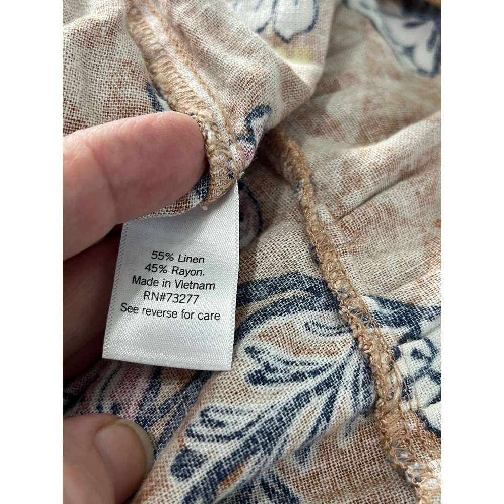 Sonoma Floral Midi Dress Womens 1X Brown Linen Blend Button Front Boho Cottage - Picture 9 of 13